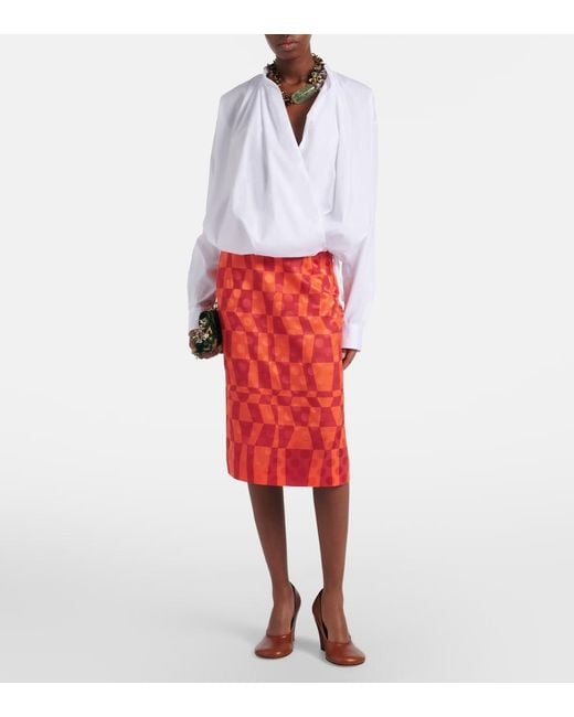 Dries Van Noten Orange Satin Jacquard Midi Skirt