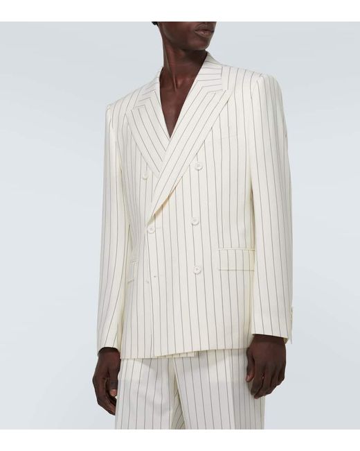 Blazer gessato in lana e seta di Dolce & Gabbana in White da Uomo