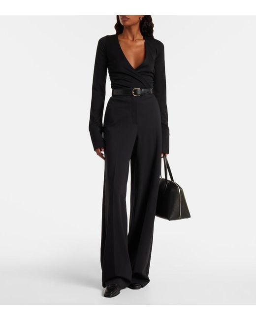 Max Mara Black Nigella Draped Wool Bodysuit