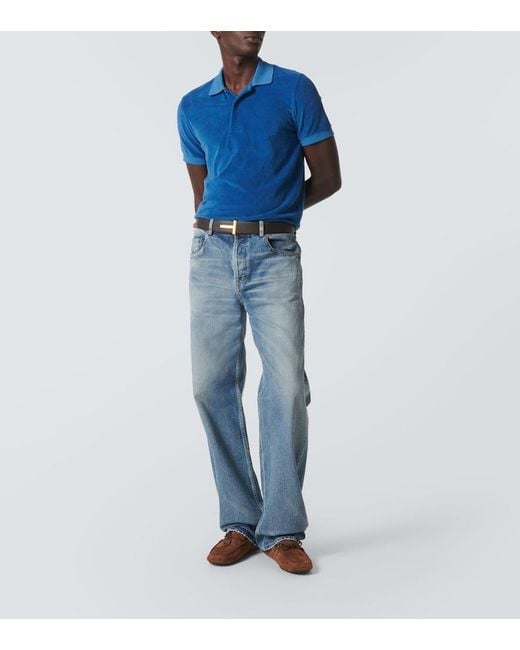 Tom Ford Blue Cotton-Blend Terry Polo Shirt for men