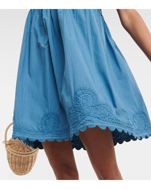 Vestido corto de algodon bordado festoneado Juliet Dunn de color Blue