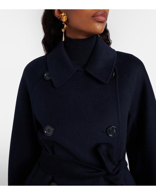 Max Mara Blue Louise Belted Double-Breasted Virgin Wool Jacket