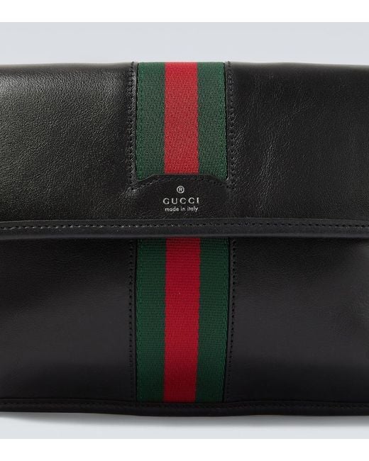Gucci Black Web Trademark Small Leather Belt Bag for men