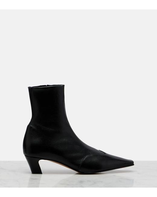 Khaite Black Nevada Leather Ankle Boots