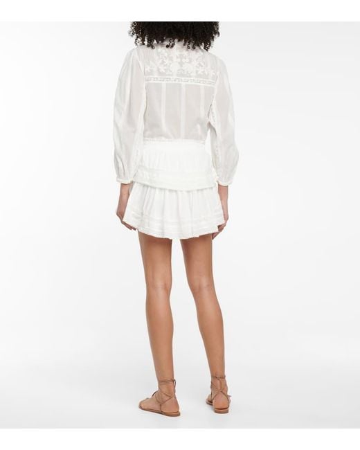 LoveShackFancy White Ruffled Cotton Miniskirt