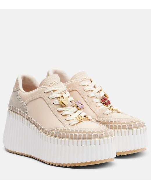 Chloé White Nama Suede And Leather Platform Sneakers