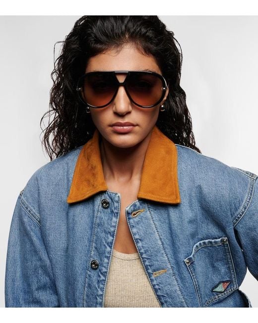 Bottega Veneta Brown Drop Aviator Sunglasses