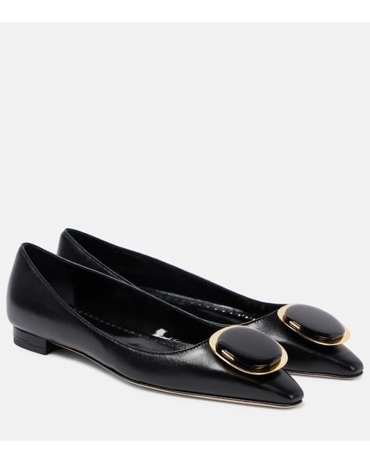 Manolo Blahnik Black Chiaran Leather Ballet Flats