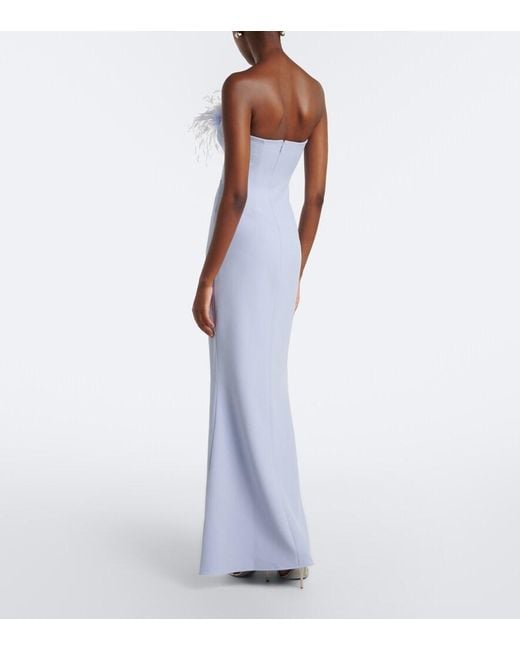 Safiyaa Blue Soshin Feather-Trimmed Crepe Gown