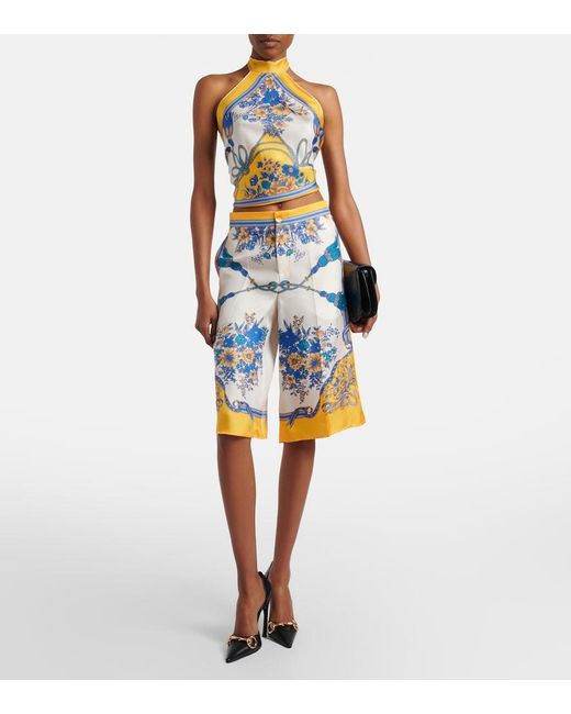 Gucci Blue Floral Silk Twill Bermuda Shorts