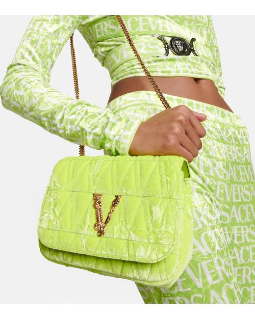 Versace Yellow Virtus Small Velvet Shoulder Bag