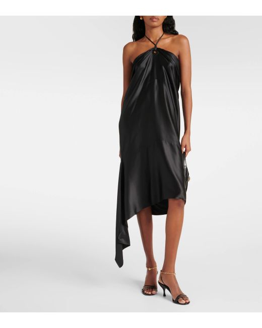 Ferragamo Black Halterneck Silk-Blend Midi Dress