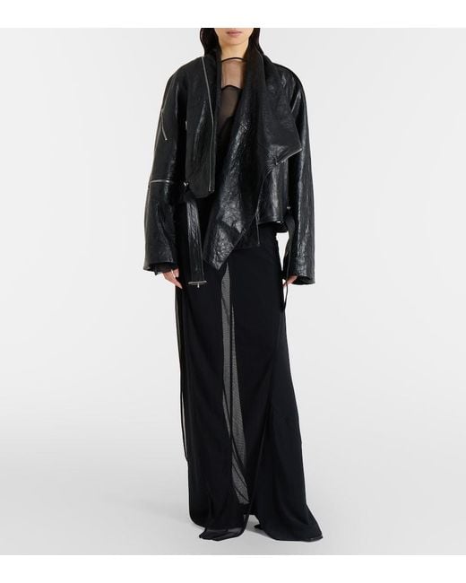 Rick Owens Black Scarf Light Leather Biker Jacket