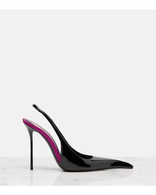 Saint Laurent Blue Amalia 110 Patent Leather Slingback Pumps