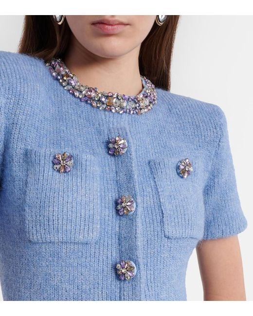 Self-Portrait Blue Embellished Knitted Midi Dress