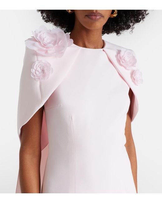 Safiyaa Pink Lennox Floral-Applique Caped Crepe Gown