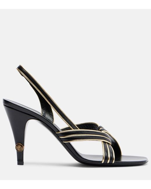 Versace Metallic Gianni Leather Slingback Sandals