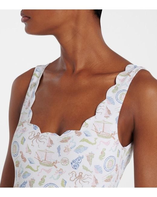 Marysia Swim White Palm Springs Printed Scalloped Swimsuit