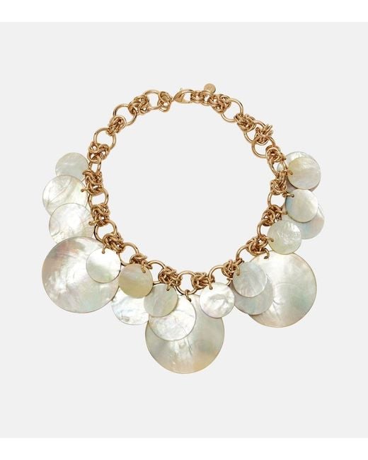 Rabanne Metallic Mother-Of-Pearl Chain Necklace