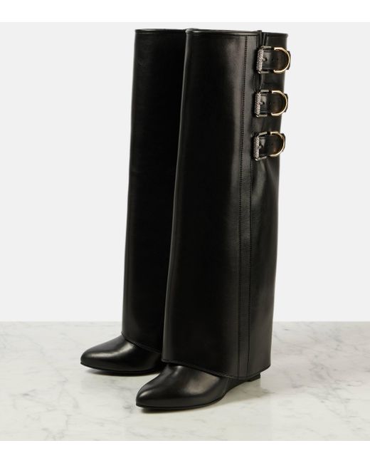 Givenchy Black Shark Lock Buckles 90 Leather Knee-High Boots