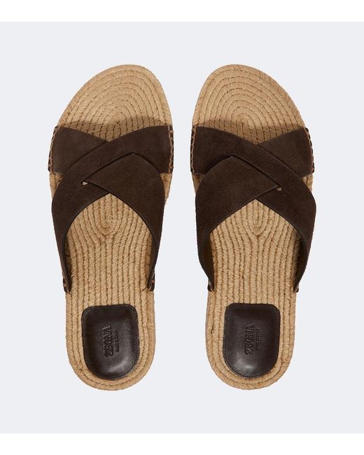 Zegna Brown Suede Espadrille Sandals for men