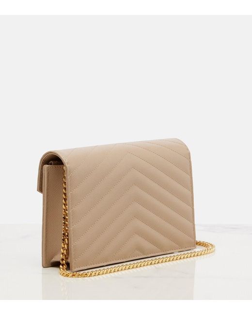 Saint Laurent White Cassandre Matelasse Envelope Leather Wallet On Chain