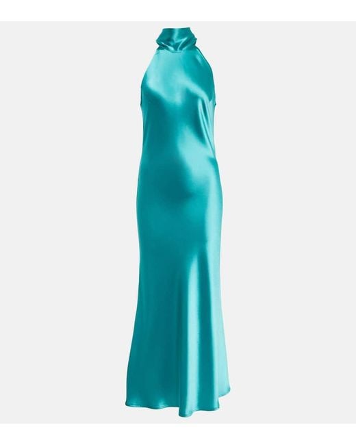 Galvan Blue Sienna Satin Midi Dress