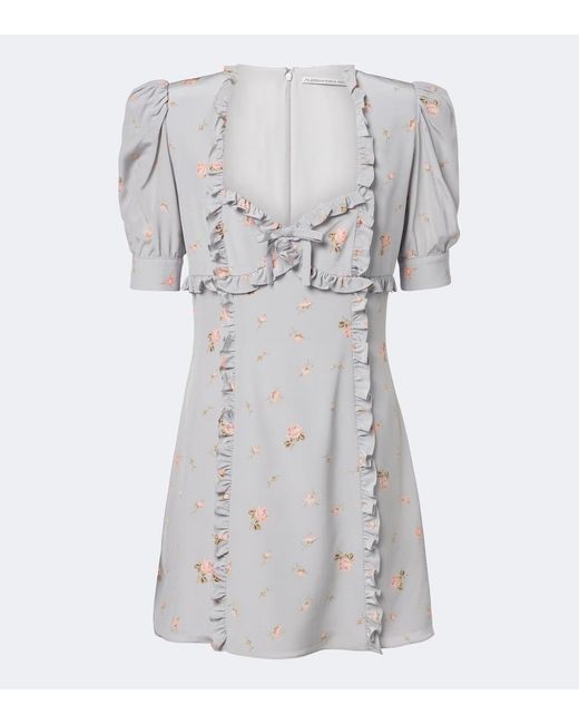 Alessandra Rich Gray Floral Silk Crepe De Chine Minidress