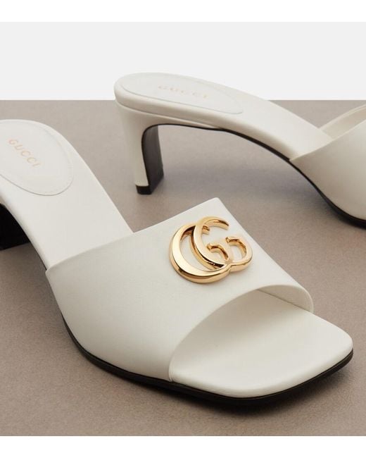 Gucci White Double G Leather Mules