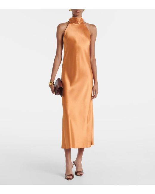 Galvan Orange Midikleid Sienna Aus Satin