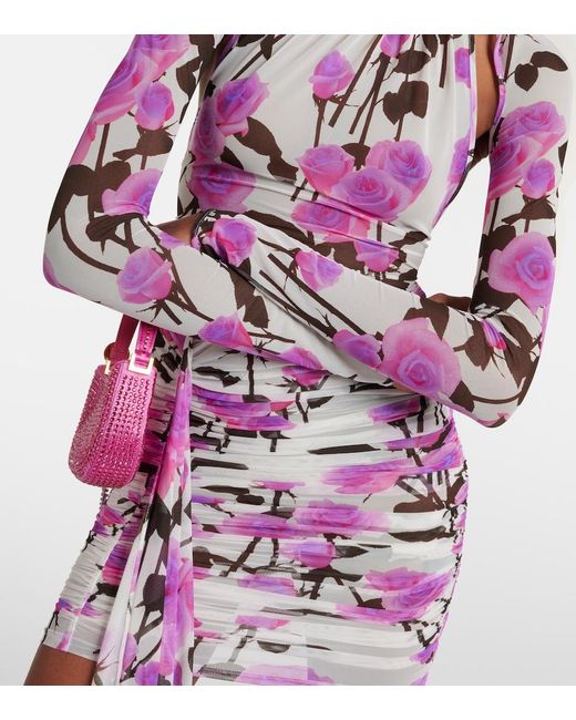 David Koma Pink Floral Ruched Minidress