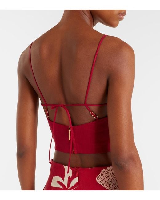 Cala De La Cruz Red Imperia Cutout Linen Crop Top