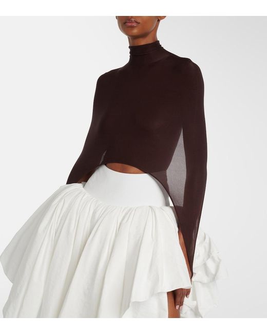 Alaïa Brown Open-Back Silk-Blend Turtleneck Top