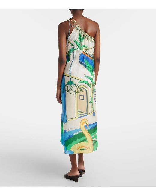 Tory Burch Blue Printed Cotton And Silk Midi Dress