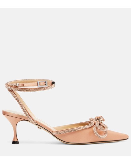Mach & Mach Natural Pumps Double Bow 65 Aus Satin Mit Kristallen