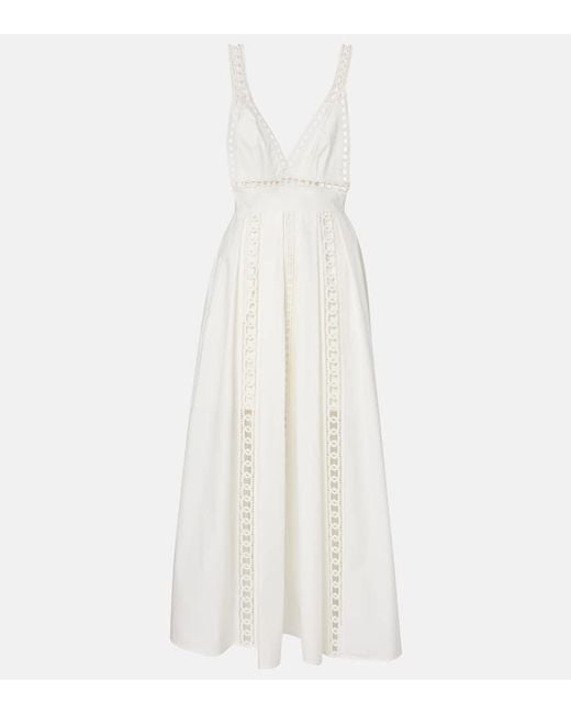 Elie Saab White Besticktes Midikleid Aus Einem Baumwollgemisch