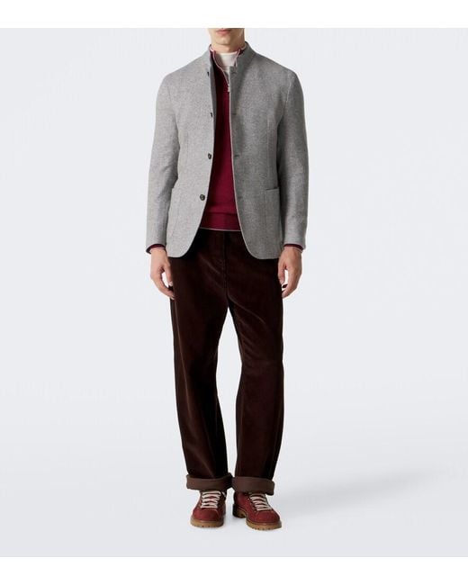 Eleventy Gray Herringbone Cashmere And Silk Blazer for men