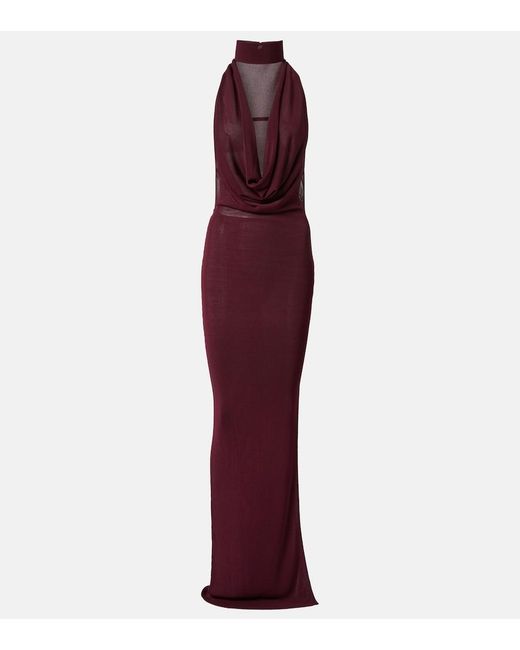 AYA MUSE Purple Draped Halterneck Gown