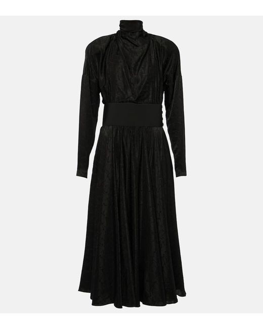 Vestido midi de mezcla de seda Alaïa de color Black