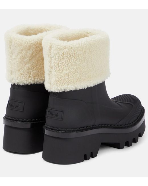 Chloé Black Raina Shearling-Trimmed Ankle Boots