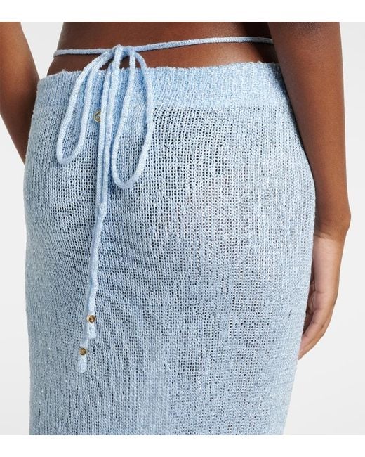 Bananhot Blue Alma Sequined Knitted Maxi Skirt