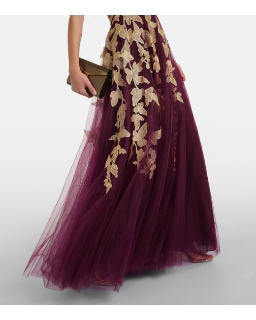 Robe longue en tulle a fleurs Costarellos en coloris Purple