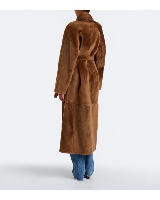 Yves Salomon Brown Reversible Shearling And Leather Wrap Coat