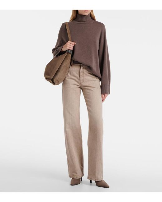Brunello Cucinelli Brown Oversized Cashmere Turtleneck Sweater