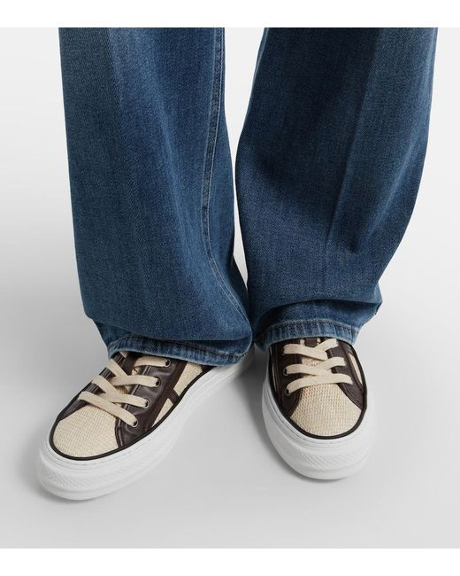 Brunello Cucinelli White Classic Leather-Trimmed Sneakers