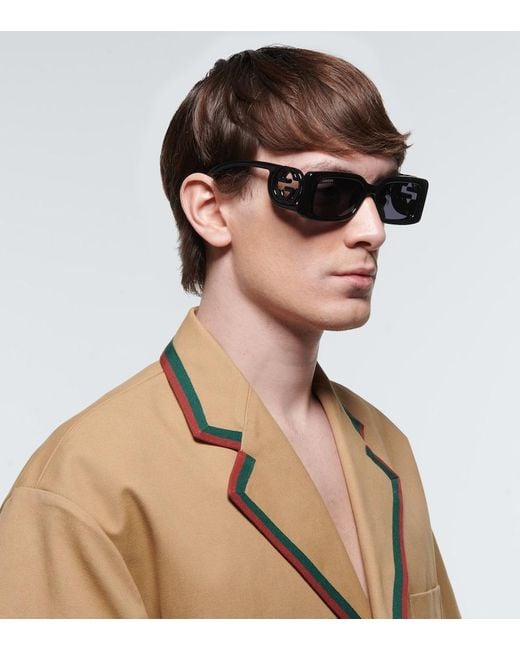 Occhiali Da Sole Rettangolari Con Logo di Gucci in Blue da Uomo