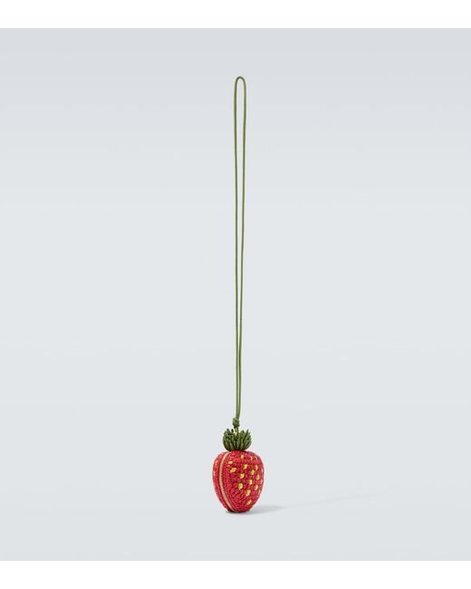Loewe White Strawberry Raffia Coin Purse With Strap for men