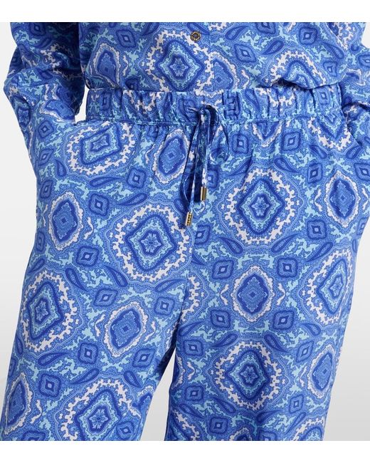 Heidi Klein Blue Mykonos Printed Silk Wide-Leg Pants