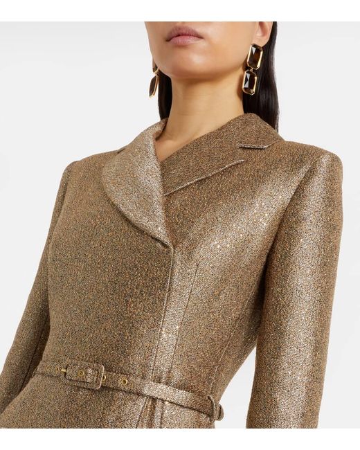 Emilia Wickstead Women's Brown Kalonice Belted Sequined Tweed Midi Dress Emilia Wickstead Women's Brown Kalonice Belted Sequined Tweed Midi Dress