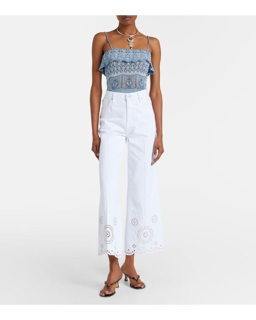 FRAME White The Eyelet Embroidered Flared Jeans